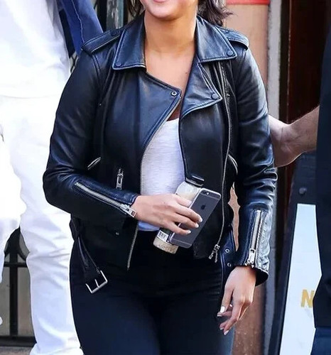 Women black leather biker - leather,